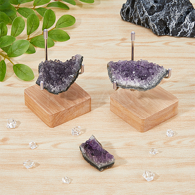 Square Wooden Crystal Rock Display Easels with Iron Holder ODIS-WH0038-28B-P-1