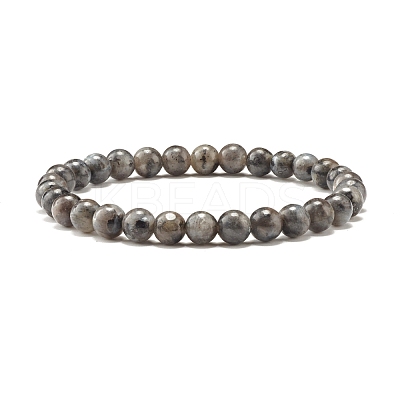 Natural Larvikite Round Beads Stretch Bracelet BJEW-JB07209-03-1