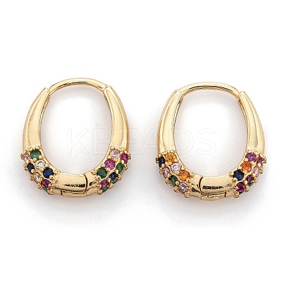 Brass Micro Pave Cubic Zirconia Huggie Hoop Earrings LS-EJEW-P187-N01-1
