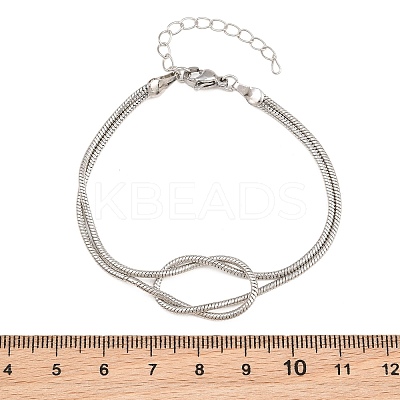 Brass Round Snake Chain Knot 2-Strand Bracelets for Women KK-CBA68DA-17C-P-1