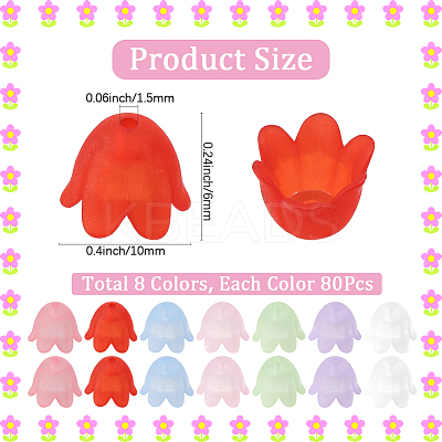 640Pcs 8 Colors Transparent Acrylic Bead Caps FACR-SC0001-03-1