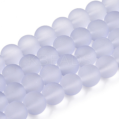 Baking Paint Lilac Frosted Round Transparent Glass Bead Strands X-GLAA-S031-8mm-25-1