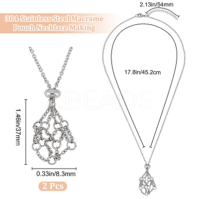 2Pcs 304 Stainless Steel Macrame Pouch Necklace Making for Gemstone Nuggets NJEW-BBC0001-27A-1