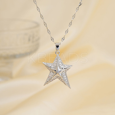 Elegant Brass Micro Pave Clear Cubic Zirconia Star Pendant Necklaces EY0411-2-1