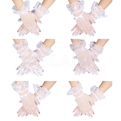 6 Pairs 6 Styles Polyester Lace Gloves AJEW-GL0002-71-1