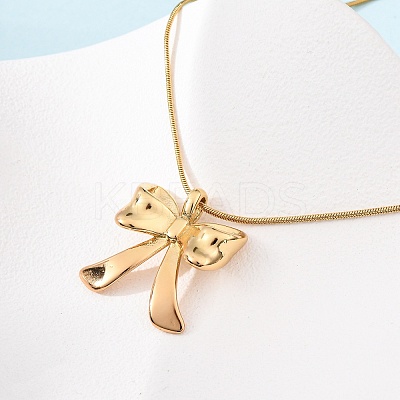 304 Stainless Steel Bowknot Pendant Snake Chain Necklaces for Women NJEW-F354-06G-1