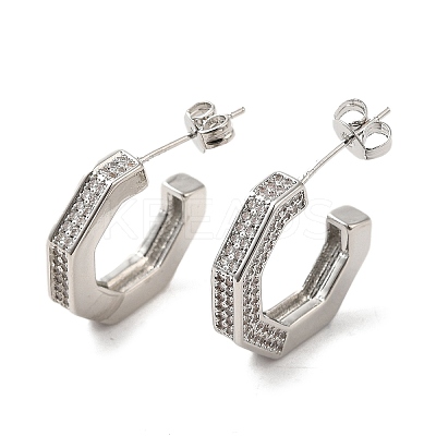 Brass Micro Pave Clear Cubic Zirconia Stud Earrings for Women EJEW-A040-09P-1