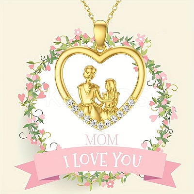 Mother's Day Heart with Mother & Daughter Zinc Alloy Crystal Rhinestone Pendant Necklaces for Women FS-WG450A1-01-1