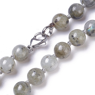 Natural Labradorite Beaded Necklace NJEW-I107-03-1