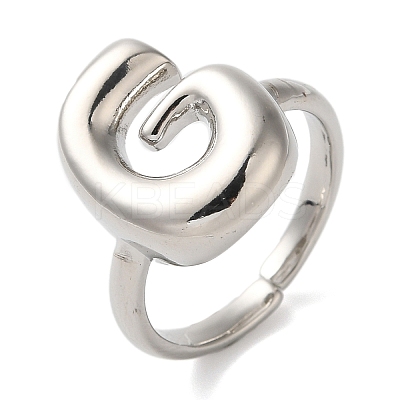 Initials Brass Open Cuff Ring for Women RJEW-N046-02G-P-1