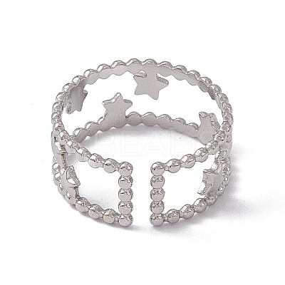 Non-Tarnish 304 Stainless Steel Stars Double Line Open Cuff Ring for Women LS-RJEW-C045-24P-1
