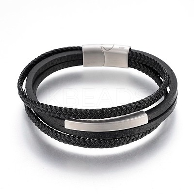 Braided Microfiber PU Leather Cord Multi-strand Bracelets BJEW-K206-H-01P-1