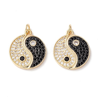 Rack Plating Brass Micro Pave Clear & Black Cubic Zirconia Pendants X-KK-B050-01G-1