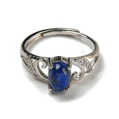 Oval Natural Lapis Lazuli Adjustable Rings RJEW-Q818-01P-05B-1