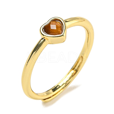 Heart Natural Tiger Eye Adjustable Rings RJEW-Q818-02G-02-1