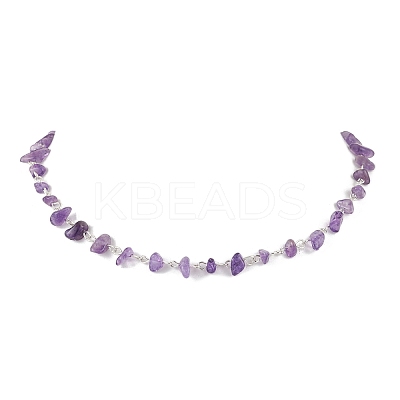 Natural Amethyst Chip Beaded Necklaces NJEW-JN05140-02-1
