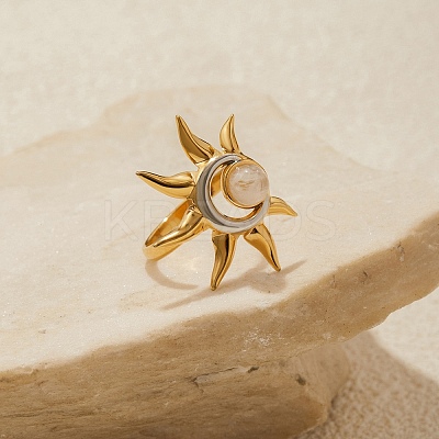 304 Stainless Steel Moonstone Rings for Women RJEW-B137-01-1