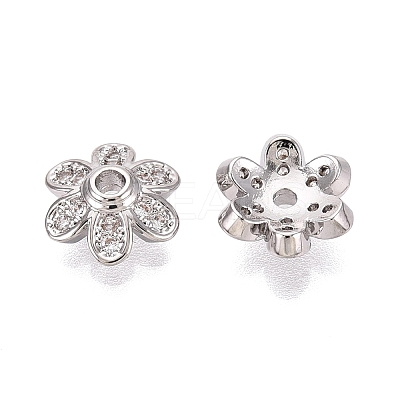 Brass Micro Pave Clear Cubic Zirconia Bead Caps KK-Q071-08P-02-1