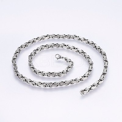 Non-Tarnish 201 Stainless Steel Byzantine Chain Necklaces LS-NJEW-F222-11P-1