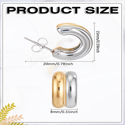 1 Pair Stainless Steel Two-layer C-Shaped Stud Earrings for Women EJEW-LP0012-01GP-1
