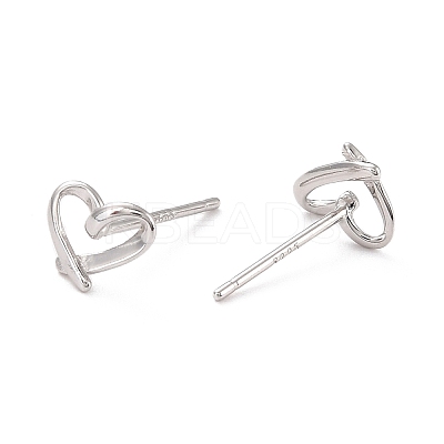 Anti-Tarnish Open Heart Rhodium Plated 925 Sterling Silver Stud Earrings EJEW-I259-07P-1