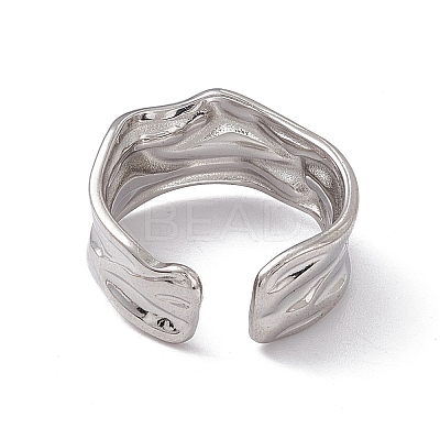 Non-Tarnish 304 Stainless Steel Twist Wave Open Cuff Ring for Women LS-RJEW-C045-22P-1