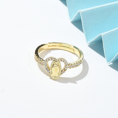 Virgin Mary Theme Clear Cubic Zirconia Finger Rings RJEW-G337-02G-06-1