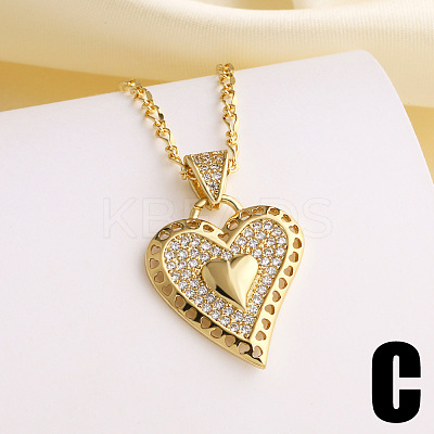Valentine's Day Brass Micro Pave Clear Cubic Zirconia Pendant Necklaces for Women WG634DA-03-1