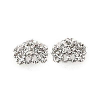 Flower Brass Clear Cubic Zirconia Bead Caps KK-V008-01P-1