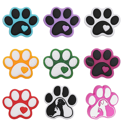 9Pcs 9 Style Dog Paw Print Food Grade Eco-Friendly Silicone Focal Beads SIL-CA0002-80-1