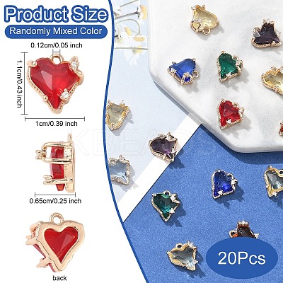 20Pcs Brass Micro Pave Cubic Zirconia with Glass Charms KK-YW0002-93-1