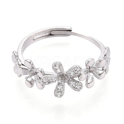 Flower Brass Micro Pave Clear Cubic Zirconia Adjustable Ring Settings KK-T076-57P-1