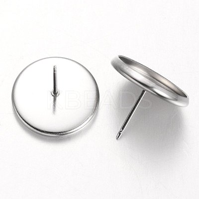 Tarnish Resistant Flat Round 304 Stainless Steel Stud Earring Settings STAS-M227-14mm-1