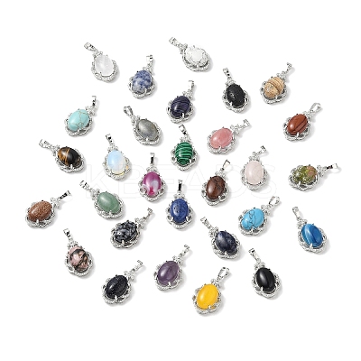 Natural & Synthetic Mixed Gemstone Oval Pendants G-NH0025-15P-1