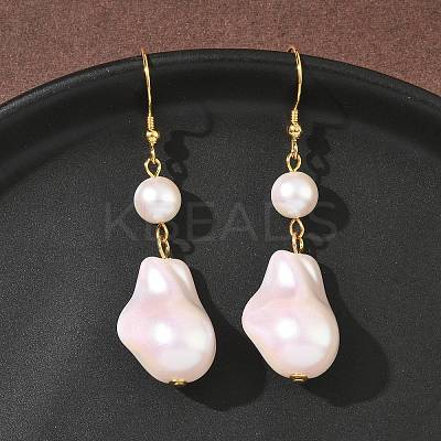 Electroplated 304 Stainless Steel Imitation Pearl Dangle Earrings LS-EJEW-Z129-18G-1