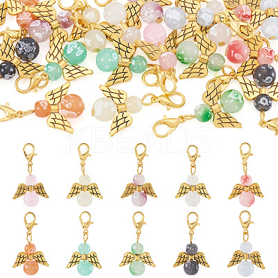 20Pcs 10 Colors Glass Bead with Alloy Pendant Decorations HJEW-TAC0110-1