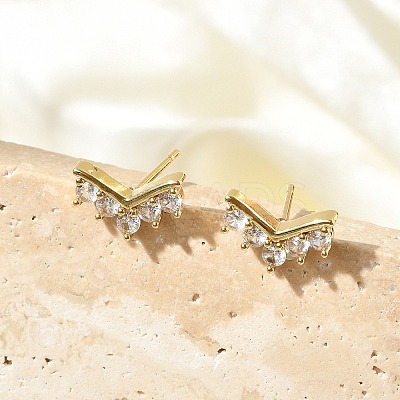 Brass Micro Pave Clear Cubic Zirconia Stud Earrings EJEW-R016-26G-06-1