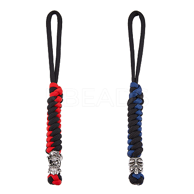 2Pcs 2 Style Braided Polyester EDC Knife Parachute Lanyard Alloy Spartan Skull Bead Pendant Decoration for Men HJEW-HY0001-08-1