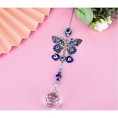 Alloy Butterfly Turkish Blue Evil Eye Pendant Decoration HJEW-M002-14AS-1
