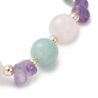 Natural Madagascar Rose Quartz & Amethyst & Amazonite Stretch Bracelets for Women BJEW-JB13182-1