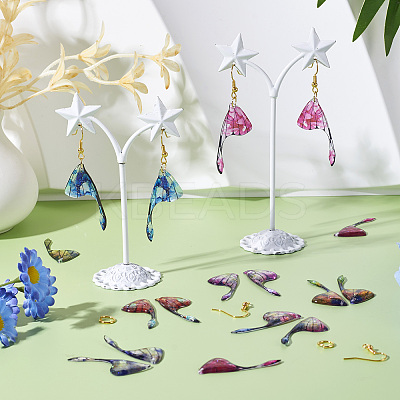 DIY Brass & Epoxy Resin Butterfly Wing Dangle Earring Jewelry Kits DIY-TA0010-65B-1