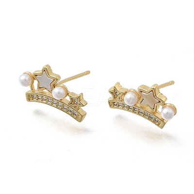 Brass Micro Pave Clear Cubic Zirconia Crown Stud Earrings EJEW-K318-02G-1