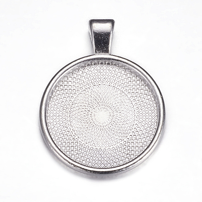 Flat Round Alloy Pendant Cabochon Settings LS-PALLOY-A15654-N-1