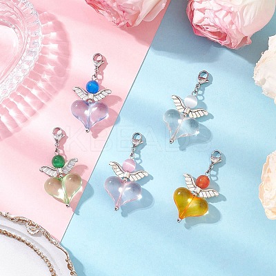 Heart Cat Eye & Acrylic Pendant Decoration HJEW-TA00354-1