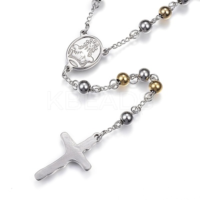 Non-Tarnish 201 Stainless Steel Rosary Bead Necklaces NJEW-D285-37-1