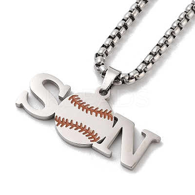 202 Stainless Steel Enamel Box Chain Sport Ball Pendant Necklaces for Men LS-NJEW-K380-01B-02-1