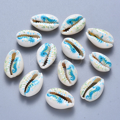 Printed Cowrie Shell Beads SSHEL-T013-01A-1