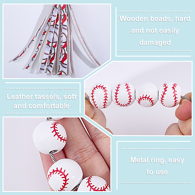 4Pcs 4 Styles Wood Sports Ball Beads Pendant Decoration HJEW-DR00052-1