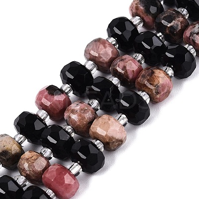 Natural Obsidian & Rhodonite Beads Strands G-Q614-03A-03-1