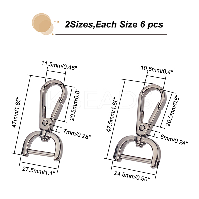 12Pcs 2 Styles Alloy Swivel Lobster Claw Clasps FIND-WR0006-03B-1